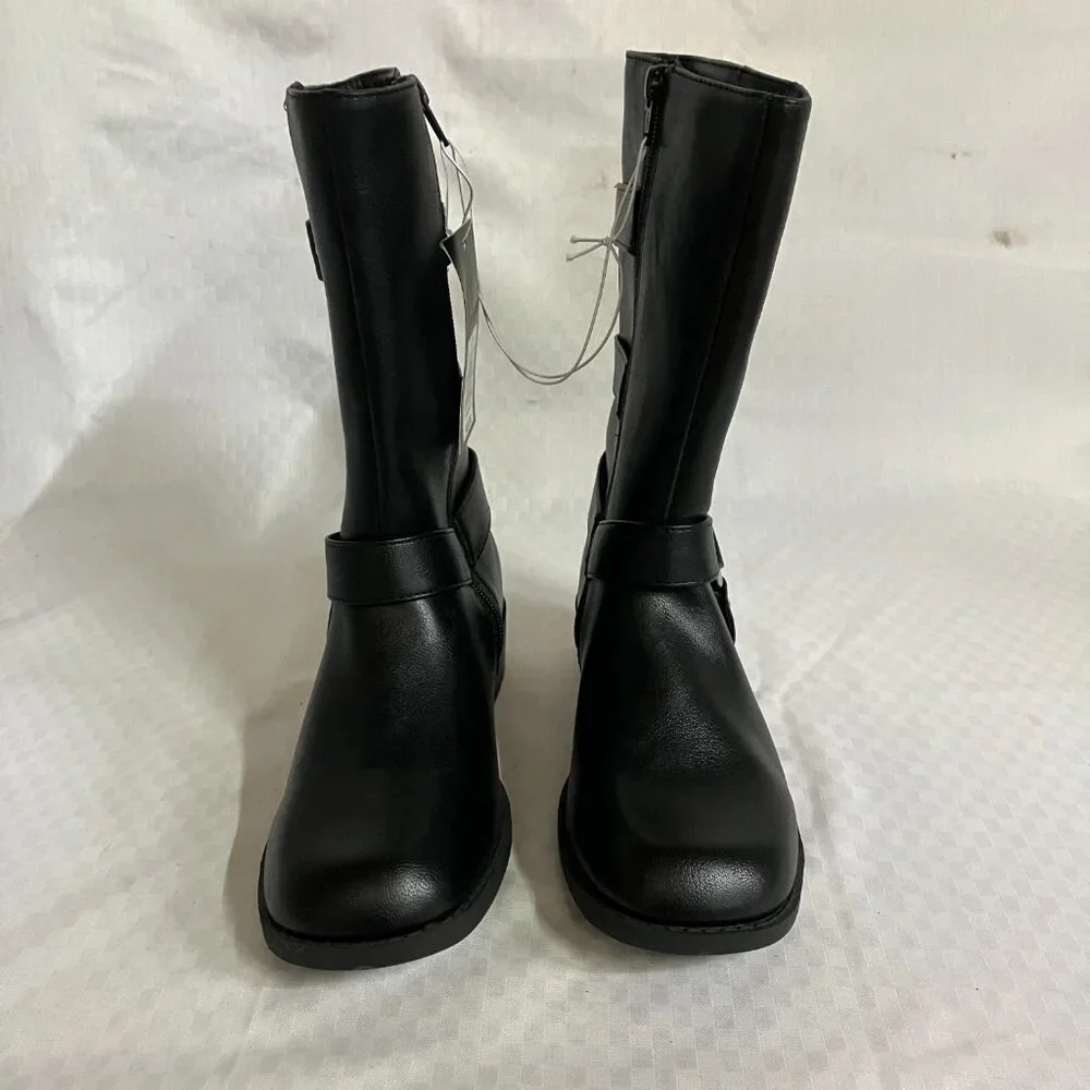 Art Class Kids' Girls 4 Black Dee Tall Buckle Boots Faux Leather Side Zipper
